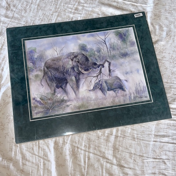 Water color African Elephant Mama and Baby Painting - Picture 1 of 11